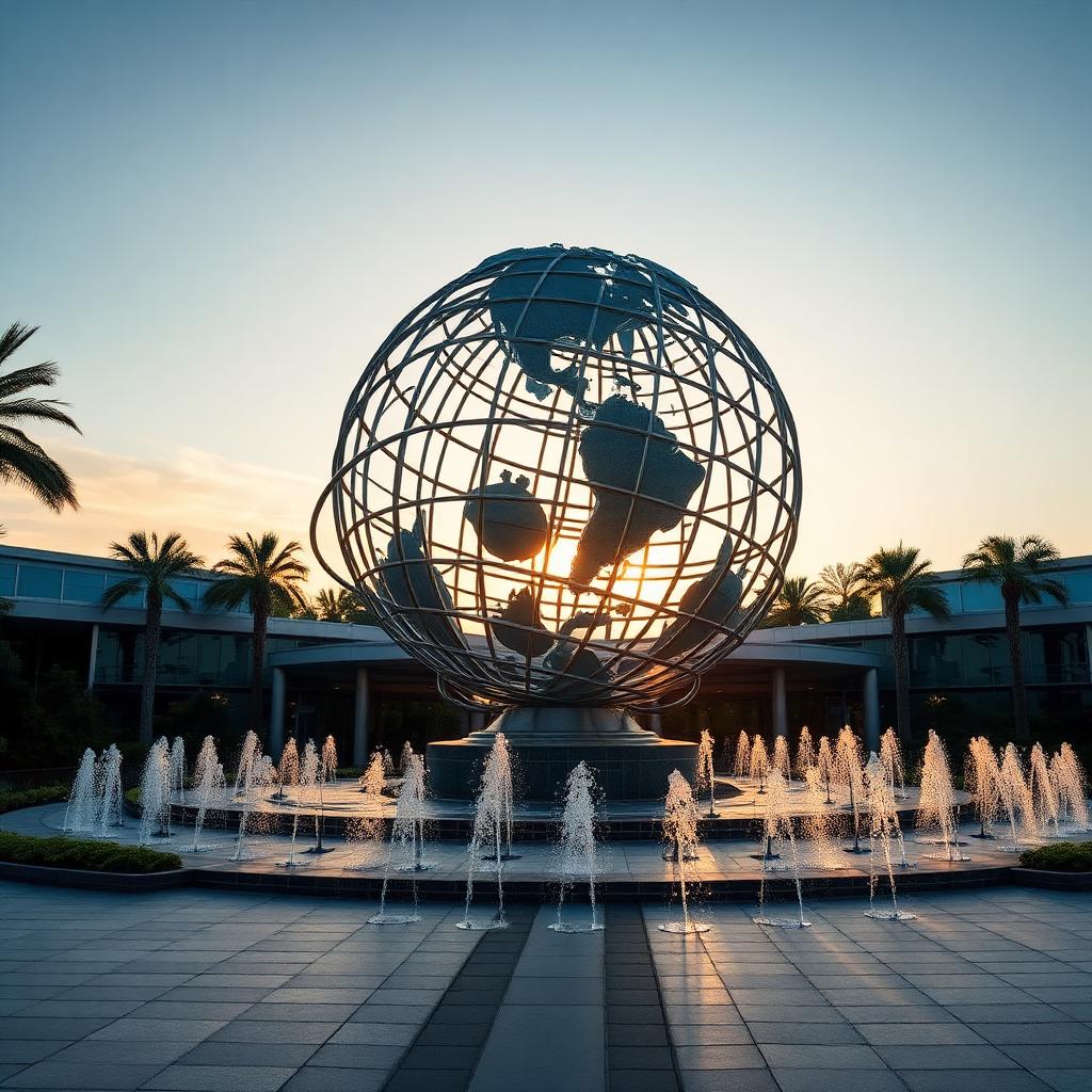 Universal Studios globe at the entrance to Universal Orlando Resort